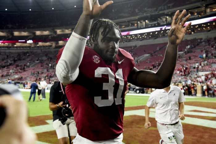 Sep 24, 2022; Tuscaloosa, Alabama, USA; Alabama Crimson Tide linebacker Will Anderson Jr. (31) leaves the field after defeating the Vanderbilt Commodores at Bryant-Denny Stadium. Alabama won 55-3. Mandatory Credit: Gary Cosby Jr.-USA TODAY Sports